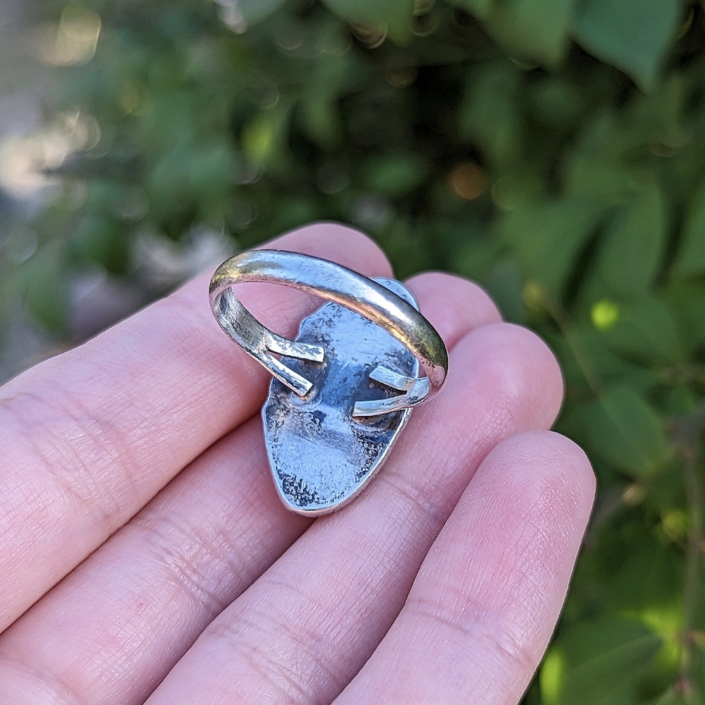 Vintage oval sterling silver 925 faux pink and blue opal ring Native American - Picture 7 of 8